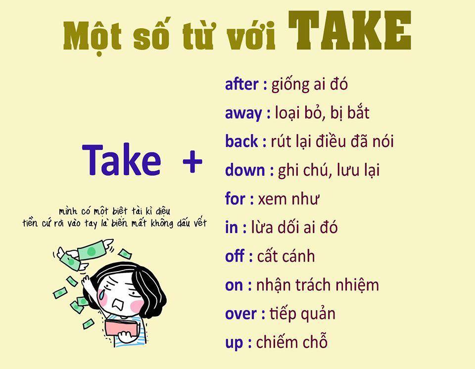 Các cụm từ đi với TAKE – Bài tập Phrasal verb với take – Cafe du học